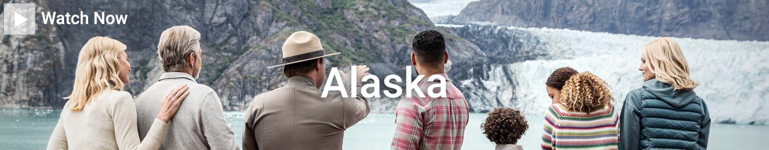 Image of park ranger and small group overlooking glaciers of Alaska. Click here to watch video Explore the wonders of Alaska with Princess