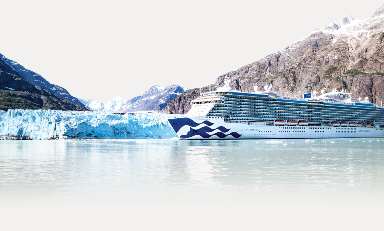 Princess cruise ship cruising through Glacier Bay National Park. Explore Alaska's National Parks with us. Cllick to book now.