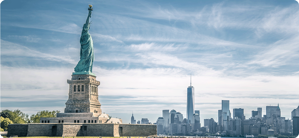 Statue of Liberty and NYC skyline.