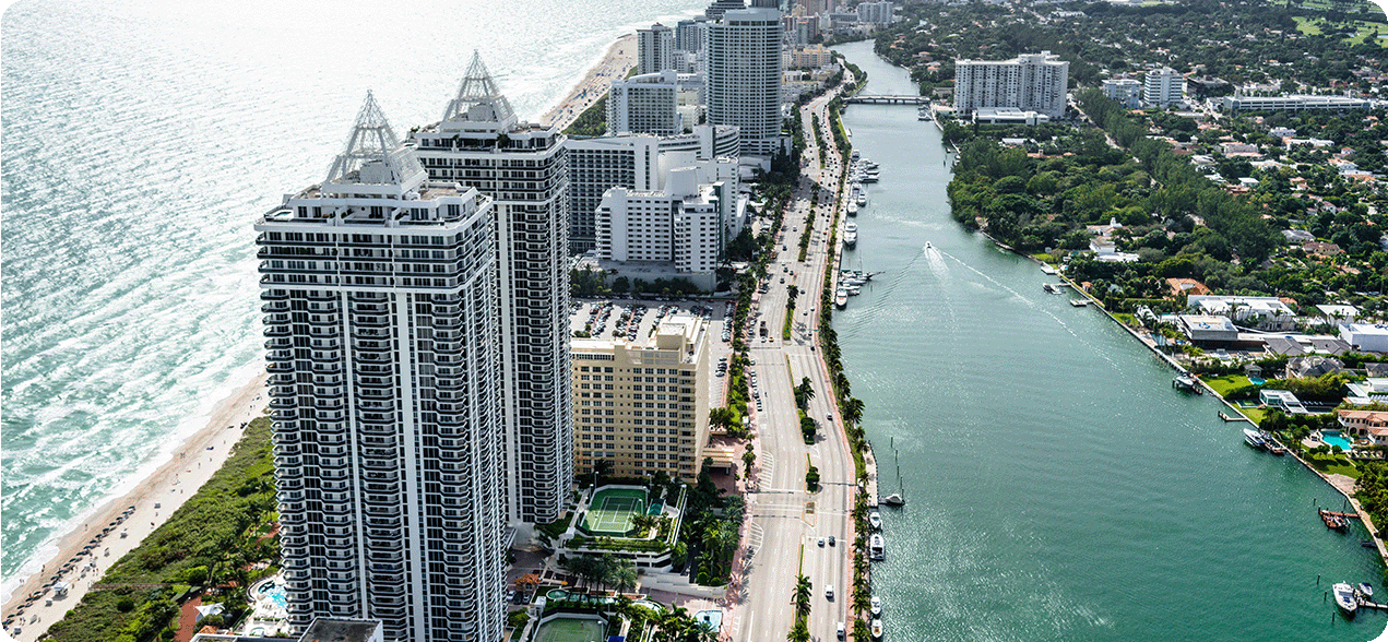 Beach and skyline of Ft. Lauderdale.