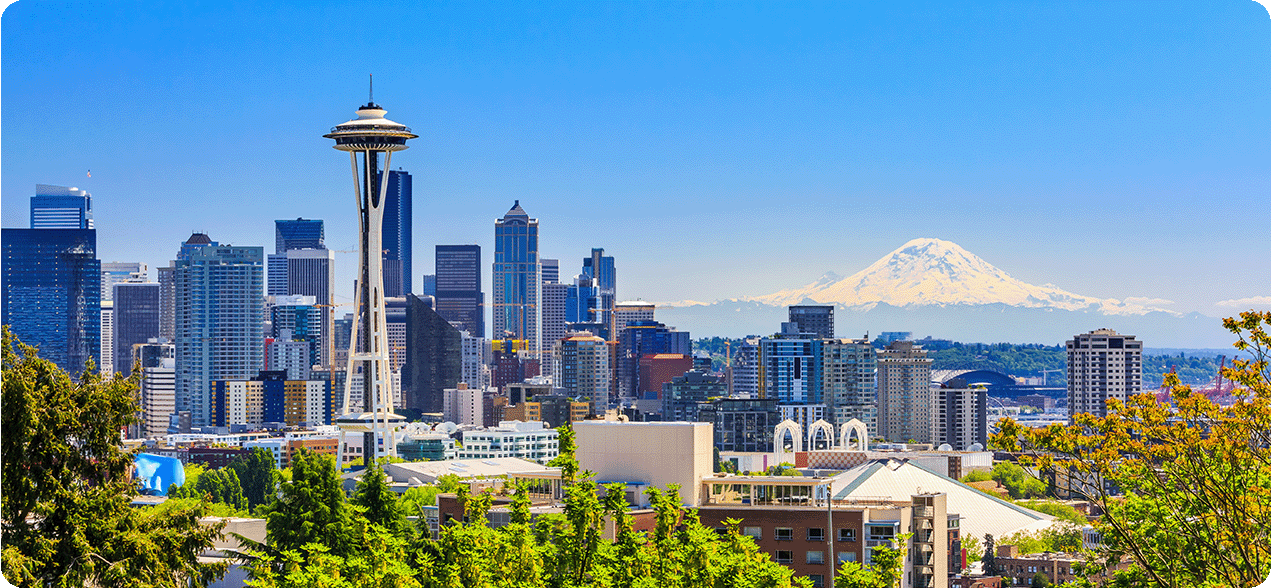 The Space Needle and Seattle skyline.
